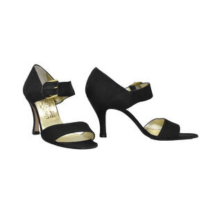 A8 Auth SALVATORE FERRAGAMO Black Satin Ankle Strap Sandal Heels Shoes Size 7